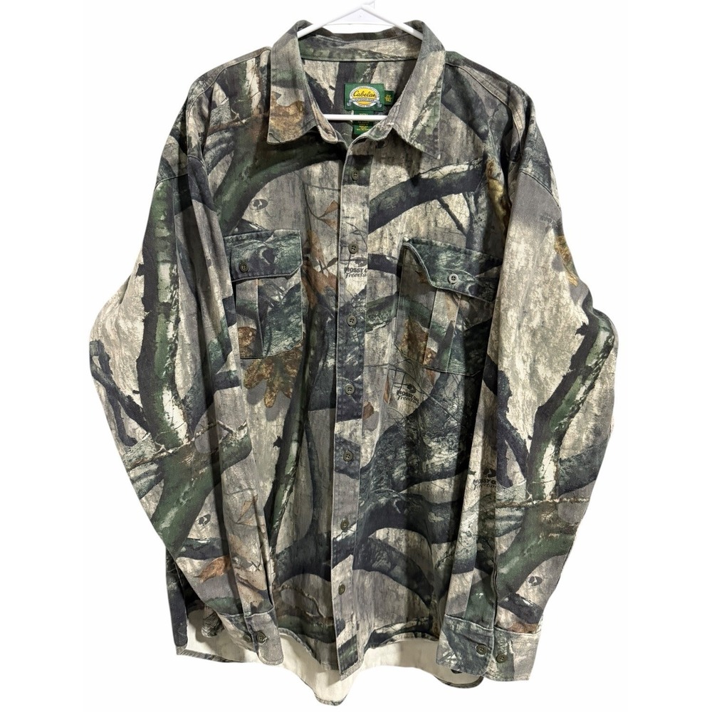 Cabelas Camouflage Mossy Oak Button Up Shirt Hunting Outdoor Men's Size 2XL Tall